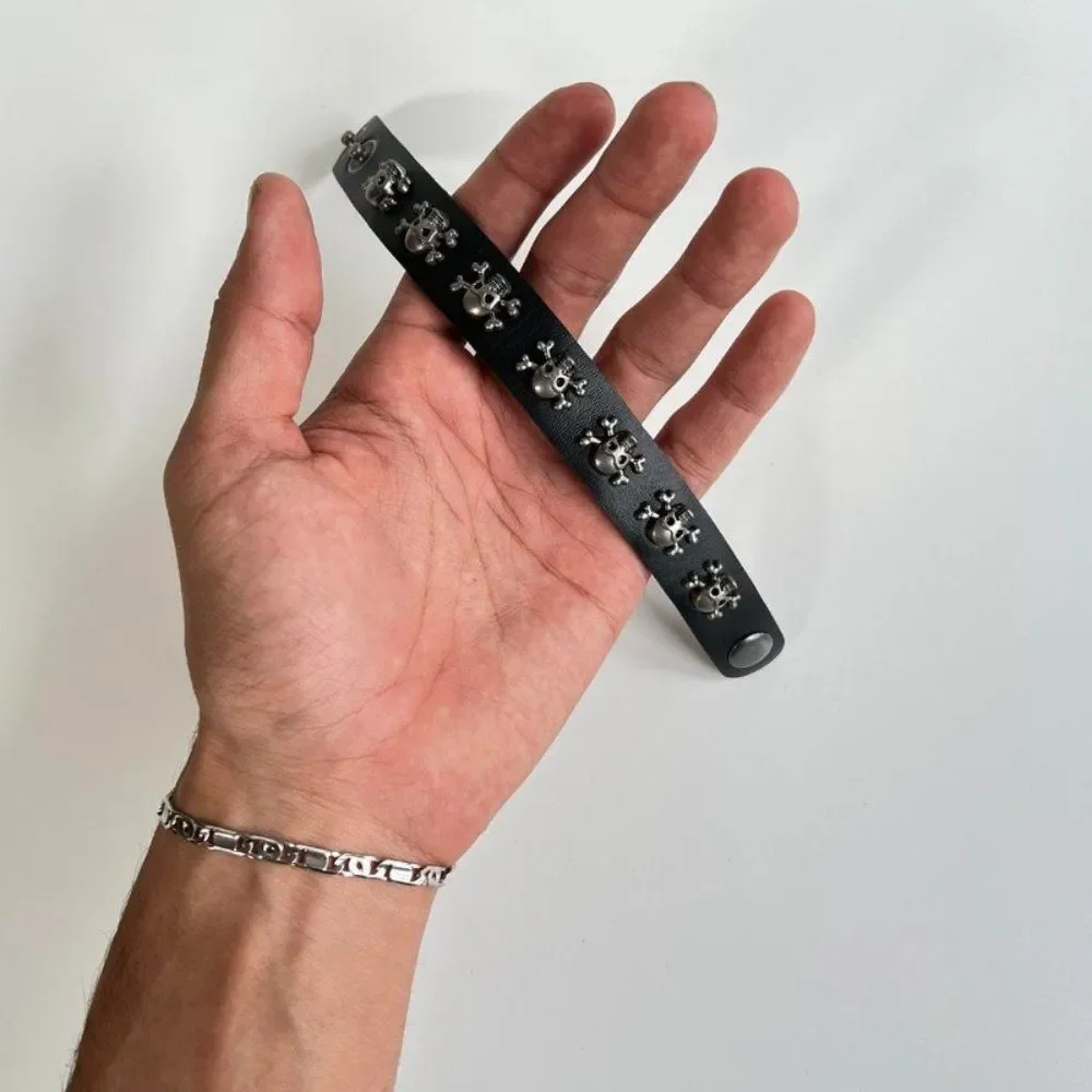 Y2K 2000s skeleton grunge punk black studded bracelet